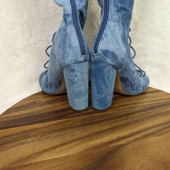 Club Exx Legacy Denim Blue Over the Knee Lace Up Heeled Boots US Size 7 - Picture 4 of 10